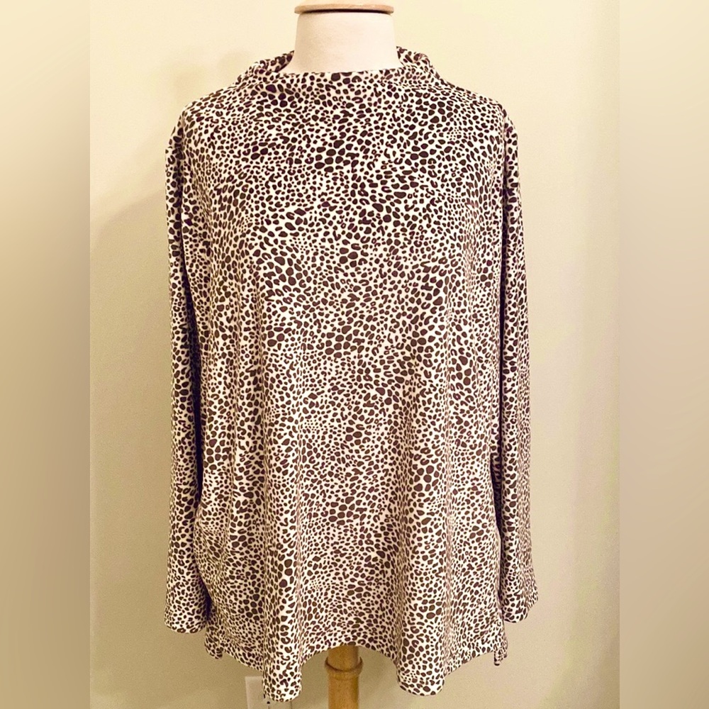 Lands’ End Animal Print SZ 2X Cottagecore Boho Nature-Inspired Lounge Velour Top